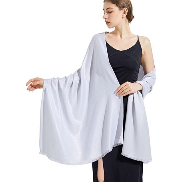 Sparkling Metallic Pashmina Shawl Wraps Scarf Light Silver - Picture 3 of 6